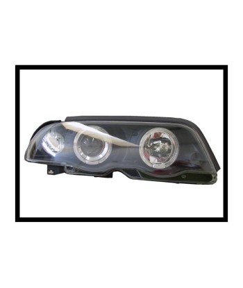 Set De Phares Avant Angel Eyes BMW E46 1998-2001 4-Porte Avec Clignotant Noir paiement sécurisé